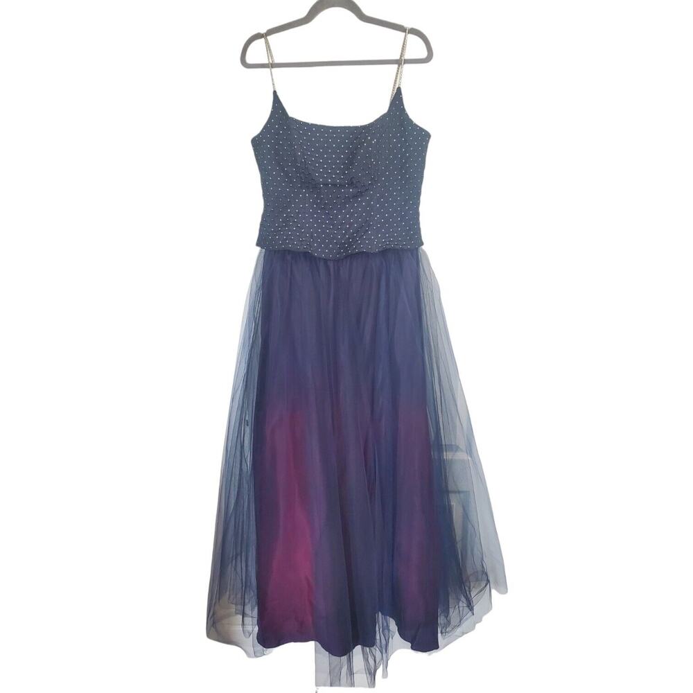 Niki by Niki Livas Vintage Navy Ombre Tulle Sparkly Formal Dress Gown, Size 12